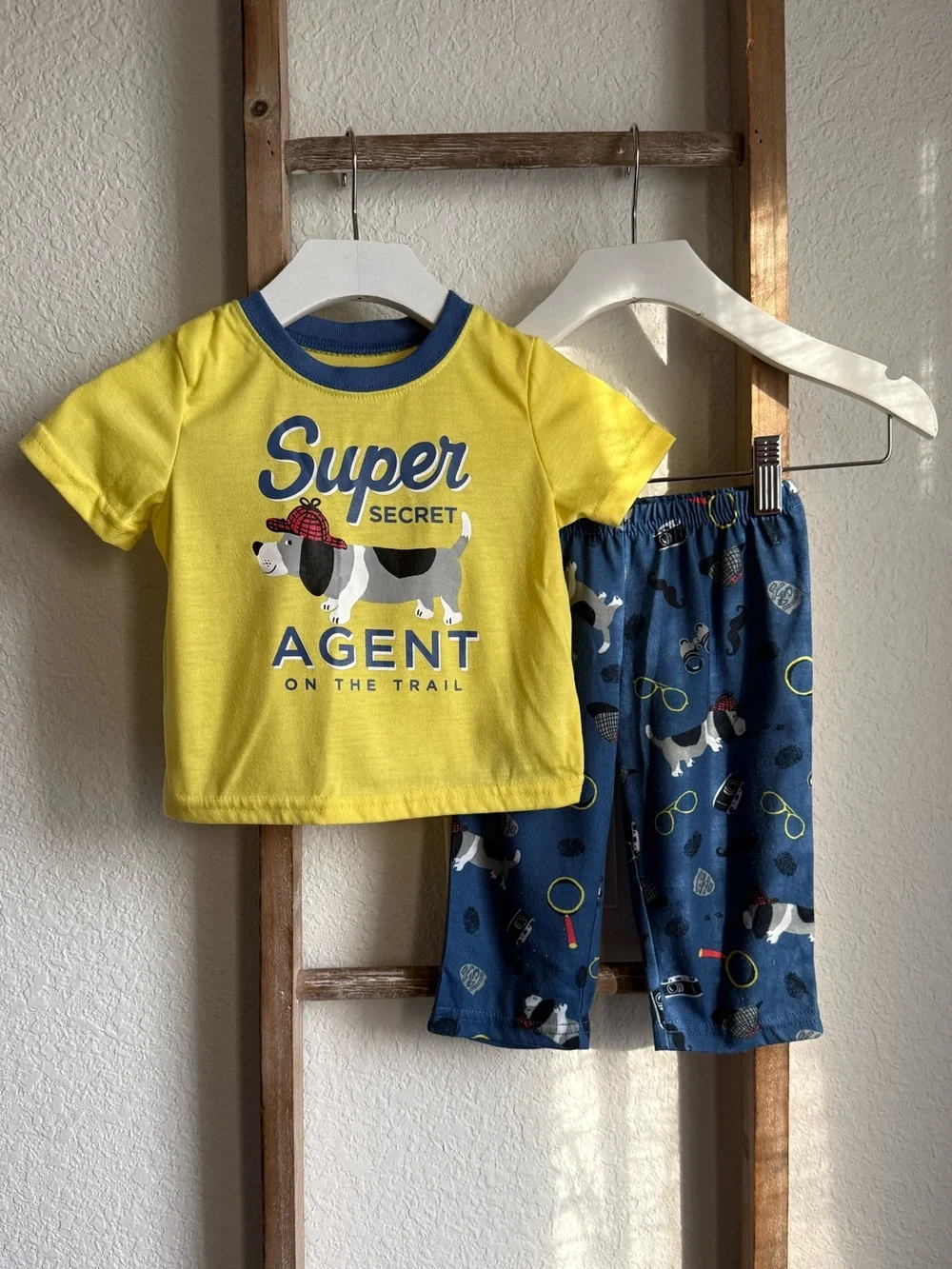 Carters Graphic Super Agent Dog Pajama Set baby boy sz: 12M